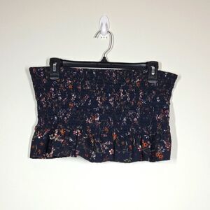 Tularosa Navy Blue Smocked Floral Bandeau Crop Top Size XL Peplum Bubble hem EUC